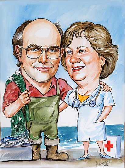 Wyj�tkowy prezent na 40 rocznic� �lubu - karykatura w�dkarza