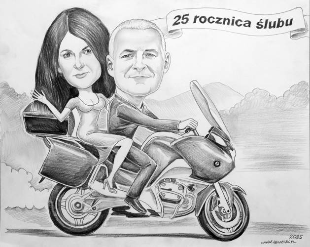 karykatura na 25 rocznic� �lubu na motorze