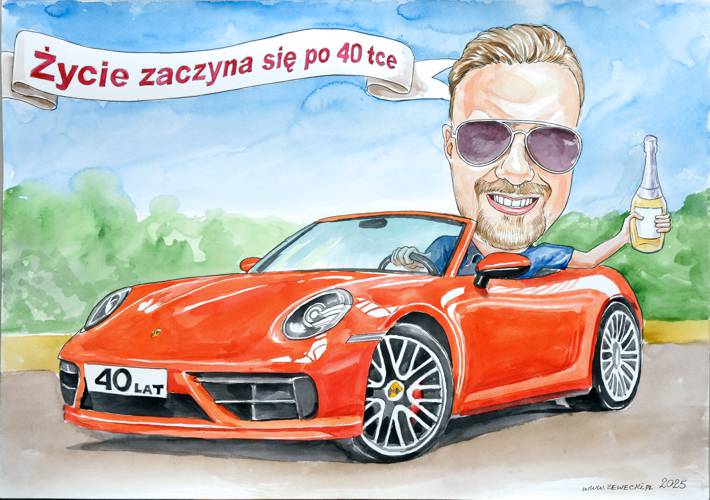 karykatura ze zdj�cia dla m�a w czerwonym aucie