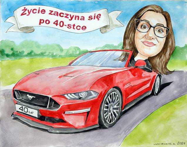 karykatura ze zdj�cia kobiety w mustangu na 40