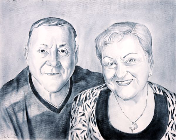 portret rodzicw suchym pdzlem