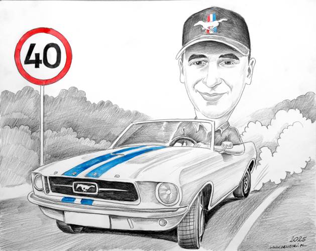 karykatura m�czyzny w mustangu