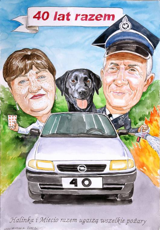 karykatura na 40 rocznic� �lubu stra�aka osp