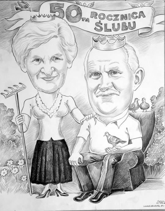 Karykatura z go��biami jako prezent na 50 i 55 rocznic� �lubu