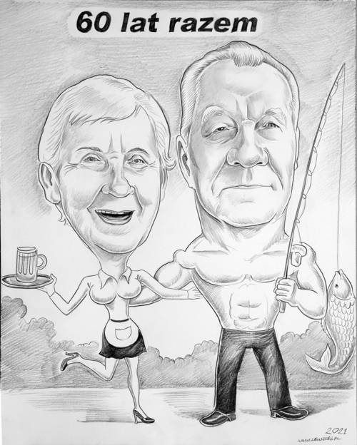 Karykatura w�dkarza na prezent na Diamentowe Gody