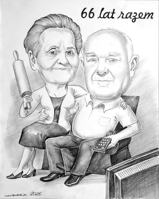 �mieszny prezent na 65 rocznic� �lubu - karykatura z pilotem