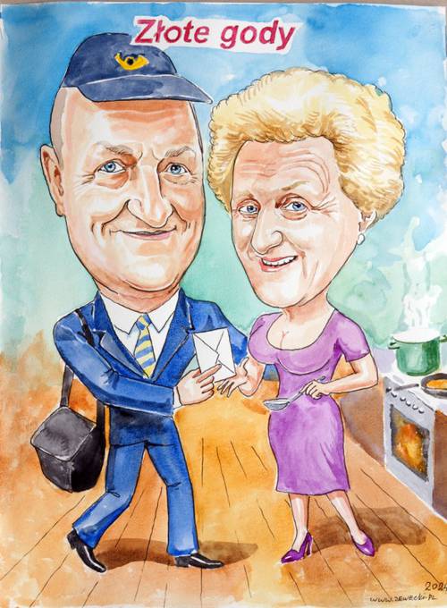 Karykatura listonosza na prezent na 50 rocznic� �lubu